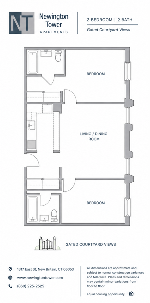 Floor plan for 2 beds, 2 baths, 940 sqft